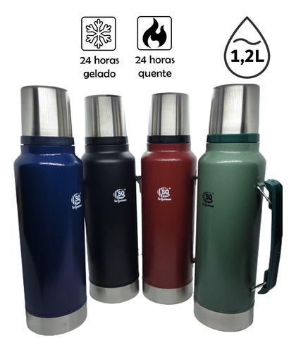 Garrafa Térmica Isolada A Vácuo Parede Dupla 1,2l Inox 24hs Cor Preto