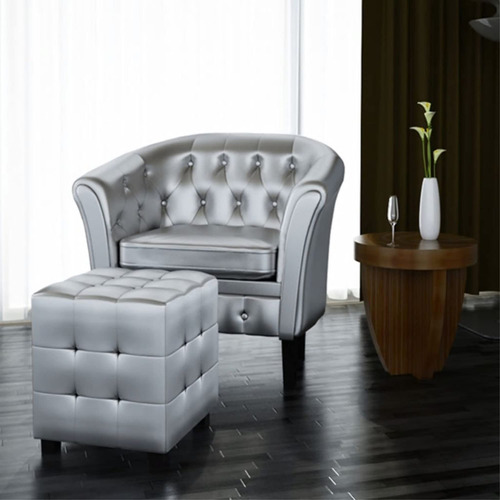 Sillon Bañera Reposapie Vidaxl Polipiel Plata