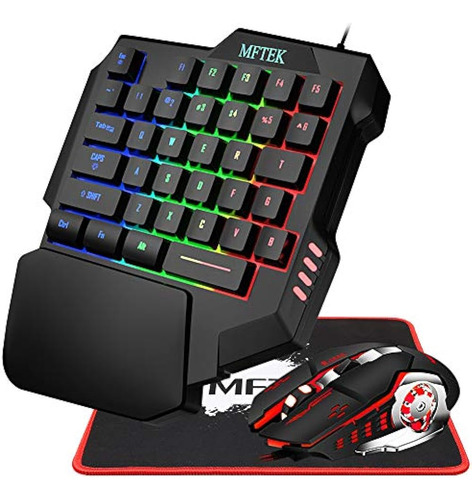 Combo De Teclado Y Mouse Para Juegos De Una Mano Mftek, Tecl