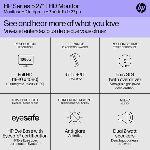 Monitor Fhd De Hp Serie 5 27 Pulgadas, Pantalla Full Hd X De