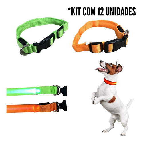 12 Coleira Para Cachorro Pet C/ Led Tamanho Grande Regulável