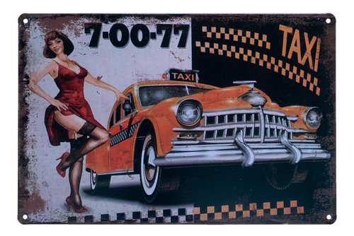 Cuadro Metalico Vintage Diseño Taxi /  Runn.