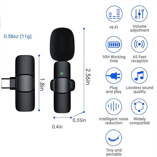 Micrófono De Solapa Inalámbrico Para Android Tipo C, 2 Pzas