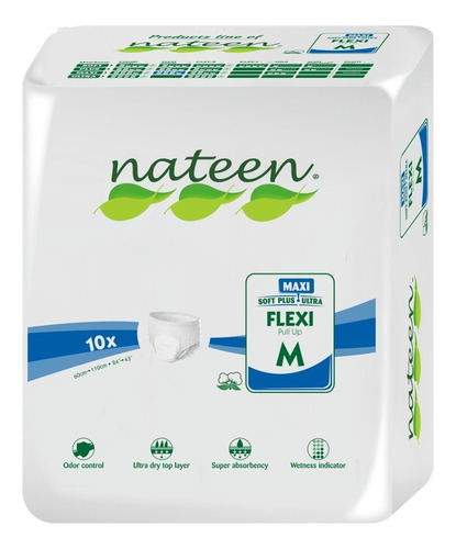 1x10un Pañal Calzón Nateen Premium Flexi Maxi -  M 60-110cm Talle Mediano