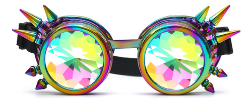 Kaleidoscope Rave Rainbow Crystal Lenses Steampunk Goggles..