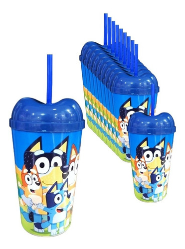 Vaso Pitillo Bluey X6 Sorpresa Piñata Regalo Fiesta Decorar