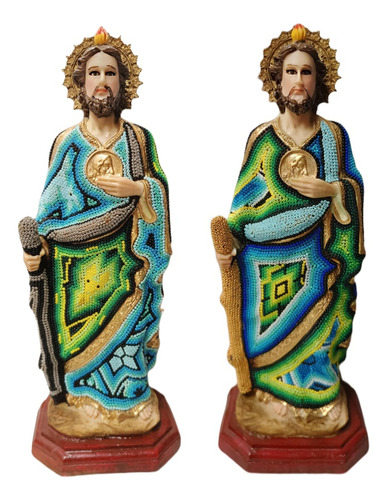 Figuras Unicas De San Judas Tadeo Decorada Con Arte Huichol 