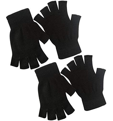 2 Pares De Guantes De Medio Dedo Tejidos Para Invierno Con P