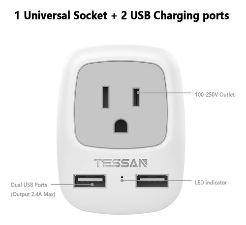 Adaptador De Enchufe De Viaje Tessan Tipo G Con 2 Usb Para N