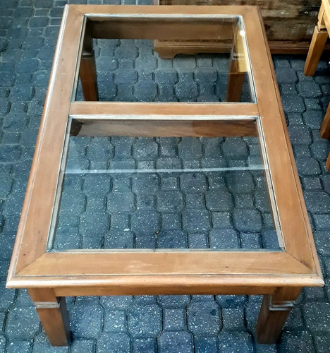 Mesa De Centro 2 Vidros Madeira Maciça De Demolição