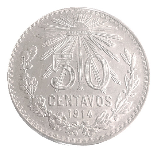 Moneda 50 Centavos Resplandor Ley 0.800 1914 Cospel Grande