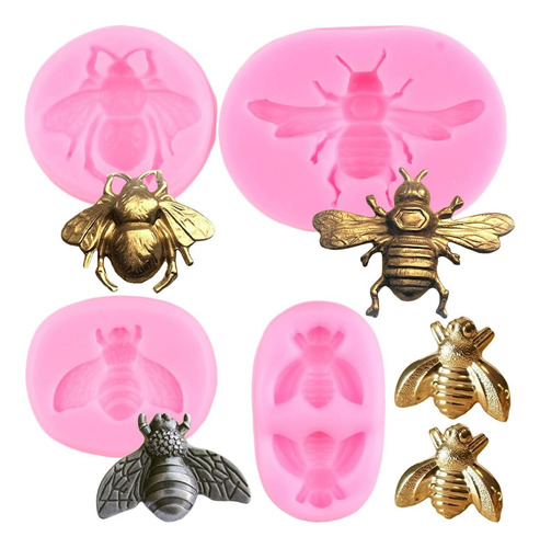 4pcs Molde De Silicona Abeja Fondant Chocolate Pasta Resina