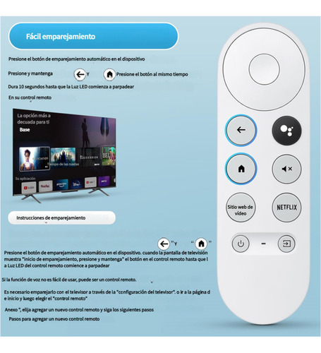 Velstron Control Remoto Compatible con Google TV Chromecast 4K Snow/HDTV, Reemplazo por Voz para Google TV G9N9N, GA01409-US, GA01919/20/23-US, GA02463-US, Reproductor de Streaming.