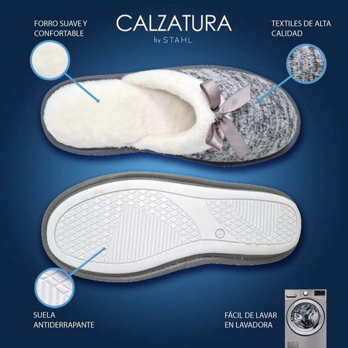 Pantuflas Dama Calzatura 10077 Confort Ligeras Lavables Gris