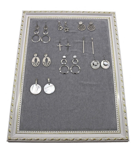 Exhibidor De Aros Y Joyas Tipo Cuadro Terciopelo Gris 25x35