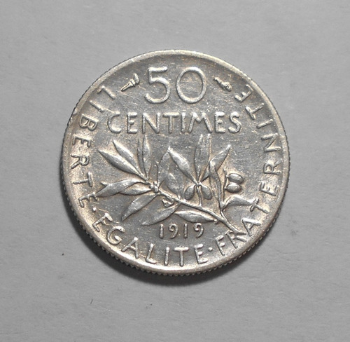 Francia 50 Centimes 1919 - Km#854 - Plata
