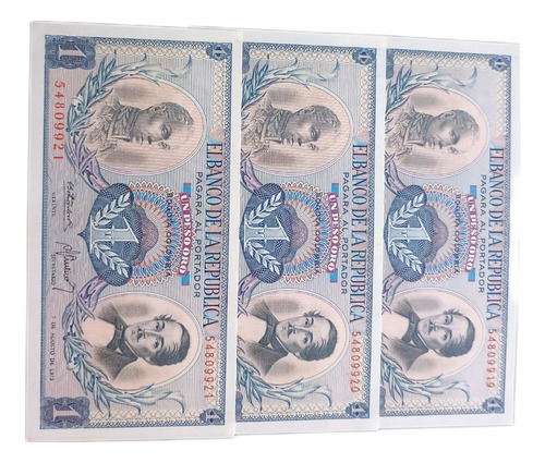 Billetes Colombia Trio  1 Peso Oro 1973 Sin Circular