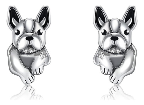 Pendientes De Perro De Plata De Ley Con Diseño De Bulldog De