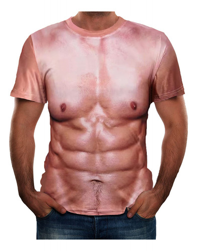 Polera L Para Hombre Con Estampado Muscular, Cuello Redondo,