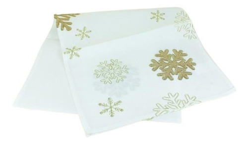 Caminho De Mesa Flocos De Neve Branco E Dourado 175x40 Natal