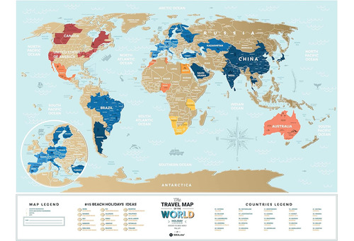 Mapa De Viaje Mundial De Raspadura Dorada Edición Prem...