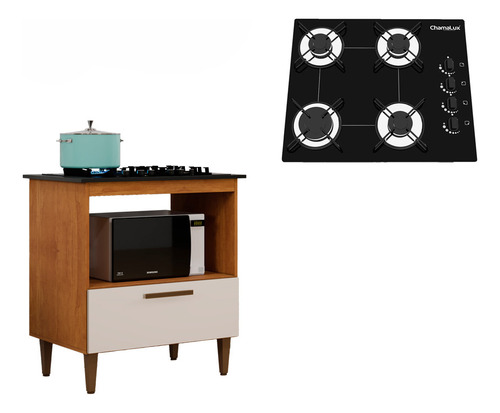 Kit Balcão Cooktop Chamalux 1 Porta Com Fogão Cooktop 4 Boca