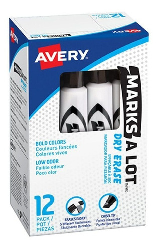 Marcador Para Pizarrón Avery 24408 Color Negro 12 Piezas