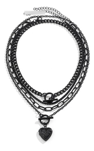 Collar Punk Negro Con Corazón Y Estrella, Ajustable En Capas