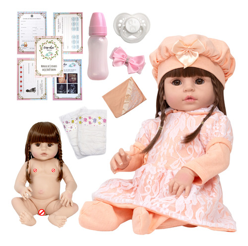 Boneca Bebe Reborn Recém Nascida Grande Linda Kit 13 Itens