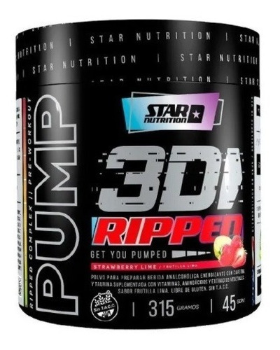 Pump 3d Ripped 315 Gr Star Nutrition Pre Entreno + Quemador Sabor Strawberry Lime