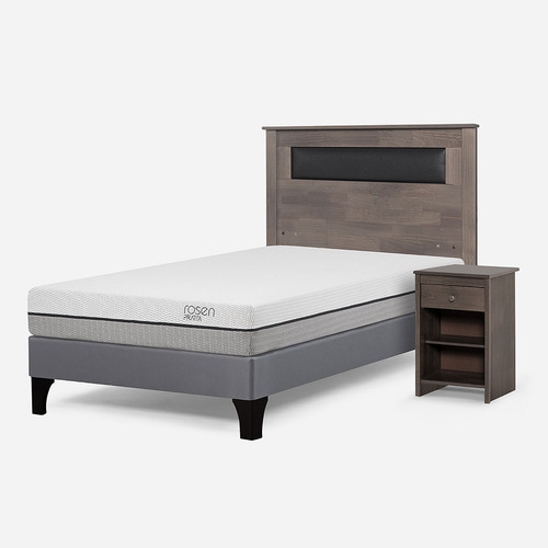 Cama Europea Pratta 1,5 Plazas P. Madera+muebles Ferrara Gra