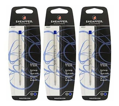 Sheaffer K Bolígrafo Recambio, Medio Punto, Tinta Azul, 3 / 