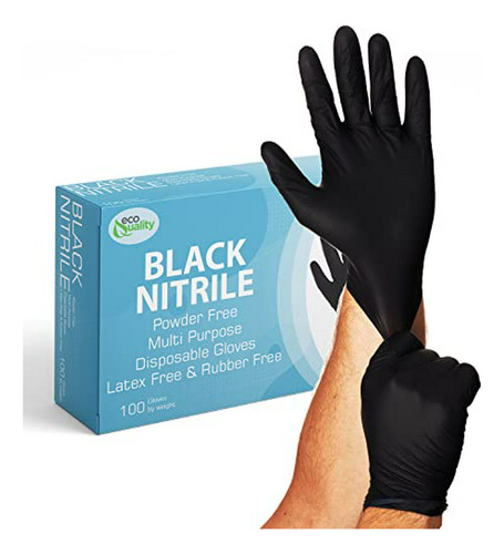 Guantes Desechables De Nitrilo Negro Ecoquality, Resistentes