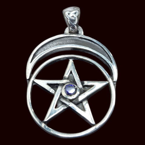 Dije Wicca Pentaculo Luna Amatista En Plata 5 X 3 Cm Art 165