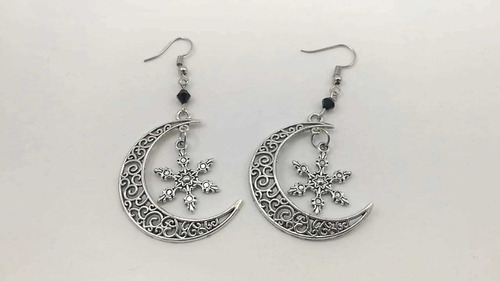 Aretes Luna Con Brocado Copo De Nieve Modelo 2 Goth Dark Gotico 