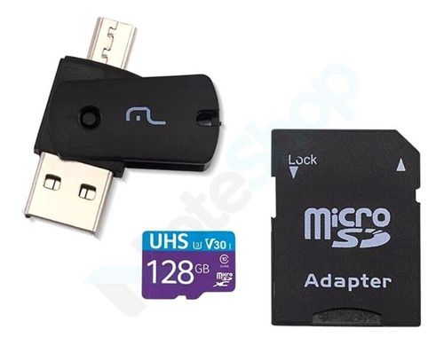 Cartão De Memória Multilaser Mc153 Com Adaptador Sd 128gb