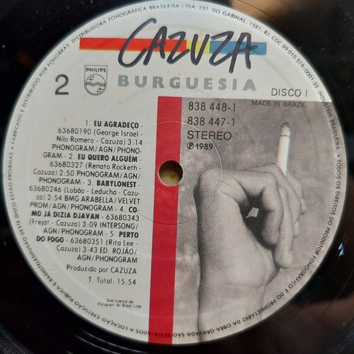 Imagem 9 de 10 de Vinil Lp Cazuza Burguesia 1989 Duplo
