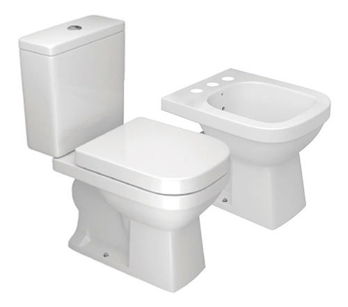 Combo Inodoro Largo Deposito Dual Bidet Quadra Diseño Recto