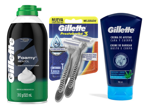 Combo Gillette Espuma Crema Maquina Para Afeitar