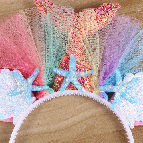 Diadema De Sirena Con Diseño De Flores De Chifón Y Conchas,