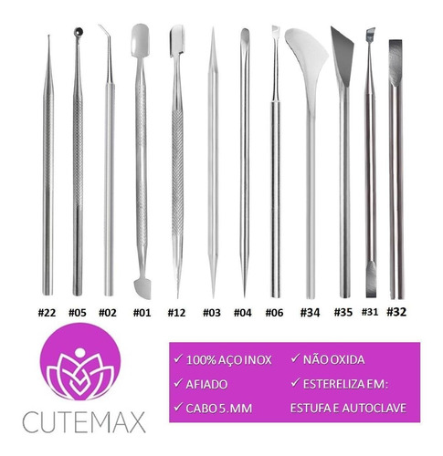 Kit Completo Com 12 Instrumentos Manicure Pedicuro Cutemax