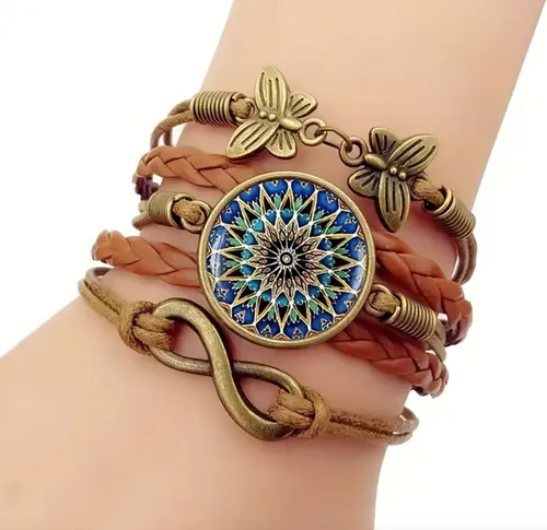 Pulsera Brazalete Mandala Bohemio Cuero Mujer Accesorio Moda