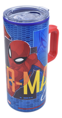 Termo Doble Pared Con Asa Y Tapa Spiderman Marvel 550 Ml Color Azul-Rojo