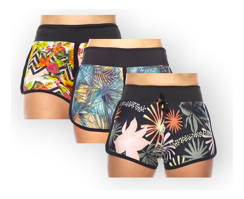 Kit 3 Shorts Feminino Curto Soltinho Praia Moda Fitness
