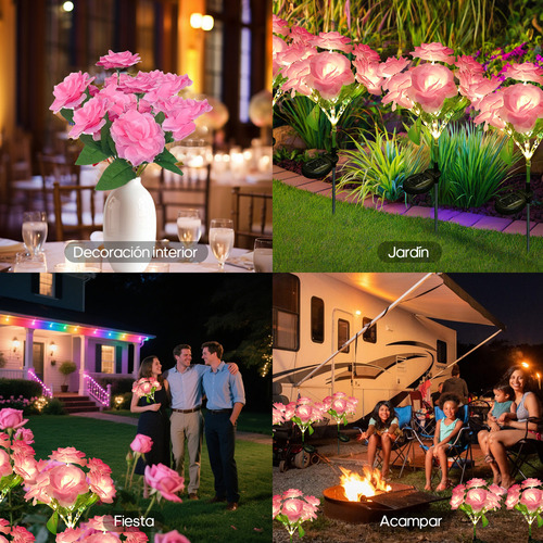 2 Luces Solares De Rosas Flores Para Decoración Jardín Exterior rosa lamparas solares jardin lampara led solar