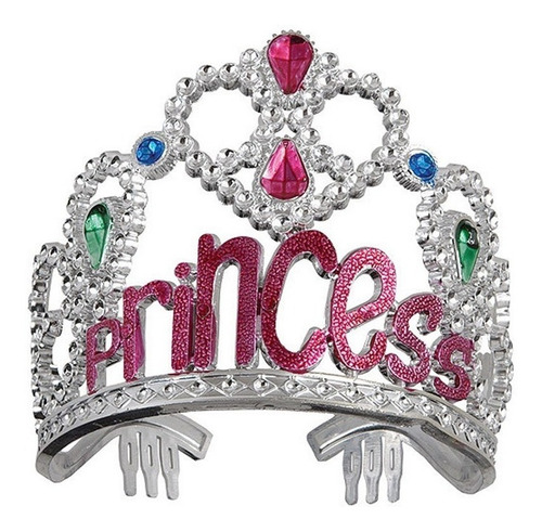 Tiara Corona Princess Princesa Joyas Plastico Plata Rosa
