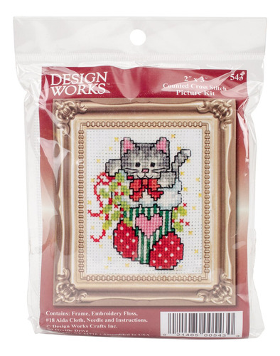 Stocking Cat Con Marco Mini Kit De Punto De Cruz Contado, 2