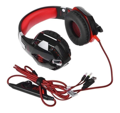 Imagen 3 de 4 de Audífonos gamer Kotion G2000 negro y rojo con luz LED