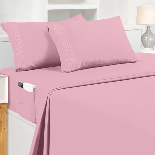 Juego De Sabanas Microfibra Tersa Lisa Rosa Queen Bedding