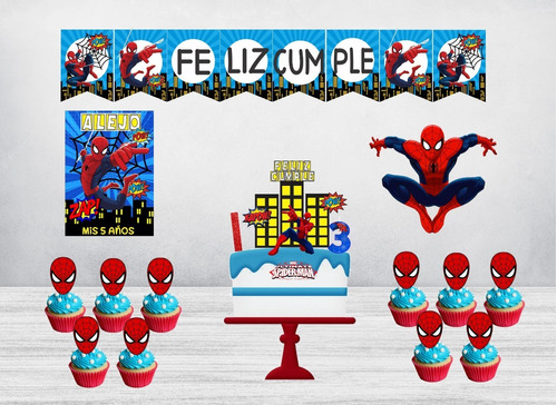 Kit Cumpleaños Decoración Cake Topper Spiderman Hombre Araña